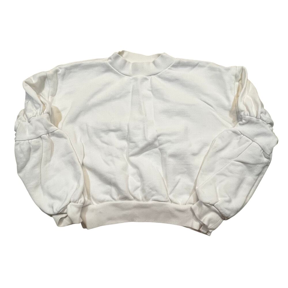 SLY Womens Large White Cropped Pullover Sweatshirt Mock Neck Modern
